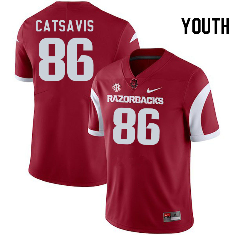 Youth #86 Walker Catsavis Arkansas Razorbacks College Football Jerseys Stitched-Cardinal